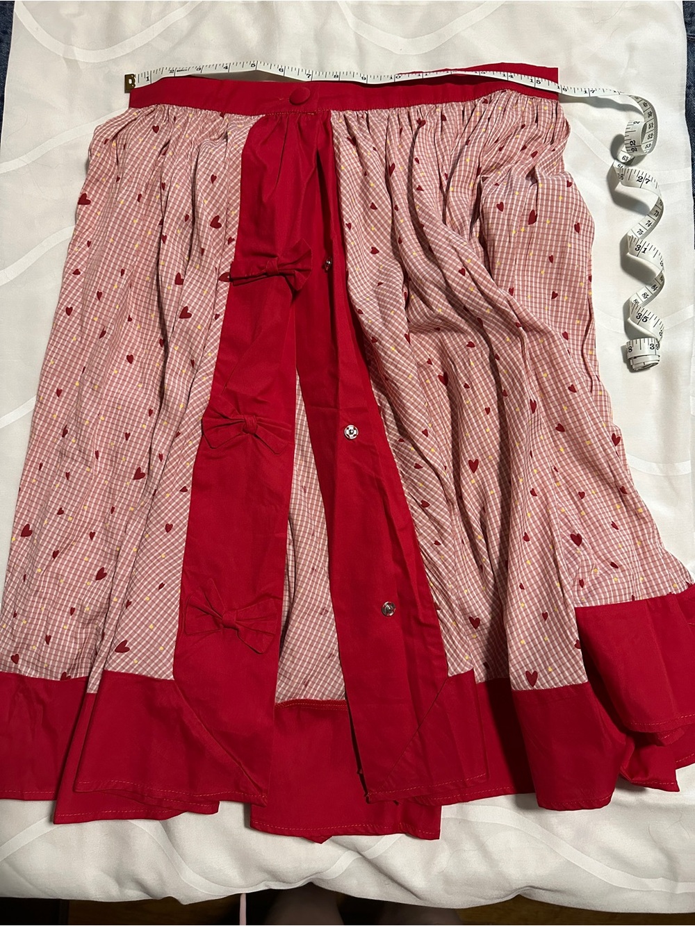 Pink gingham, red trim hearts unique vintage Ossining Skirt